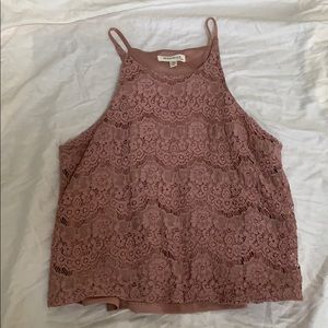 Dusty pink lacy high neck cropped tank